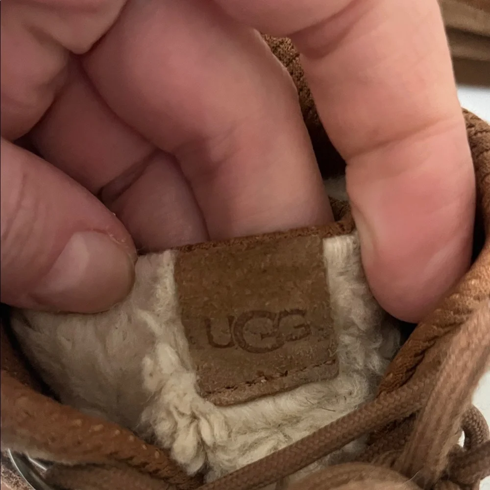 UGG Chestnut Suede Shearling-Lined Lace-Up Boots. Youth